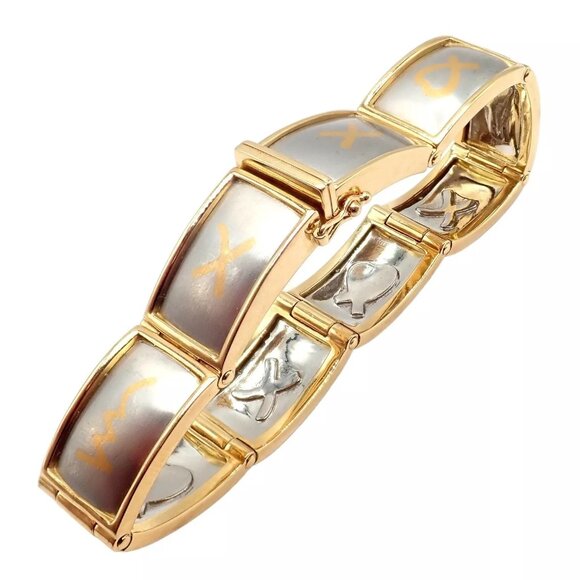 Vintage! Tiffany & Co Picasso 18k Yellow Gold Platinum Signature Panel Bracelet - Picture 7 of 14